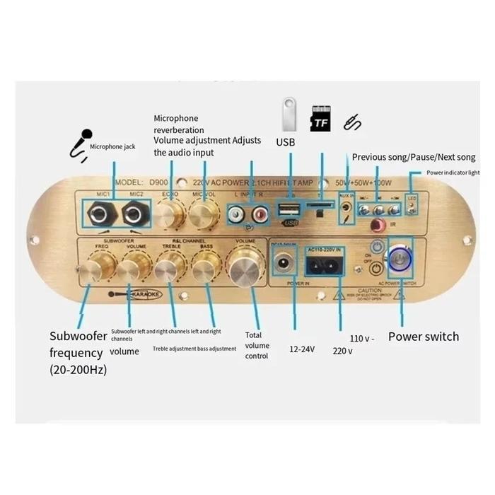 D900 D800 Amplifier Board High Power Subwoofer BT Bluetooth Digital Audio Amplification 2.1 Channel