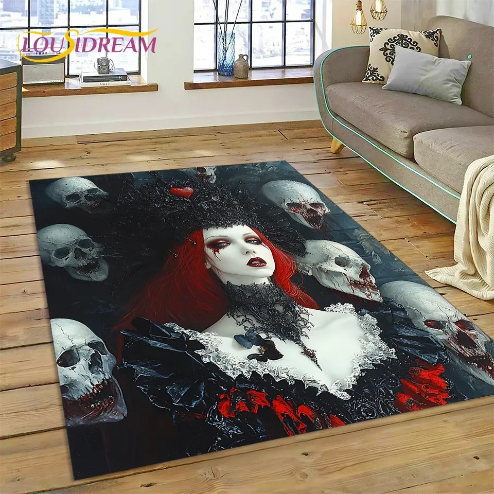 3D Tikir Tanah 3D RUG Karakter Horor Gothic Tengkorak Roh Hantu Karpet Baru 2025 Karpet untuk Kamar 