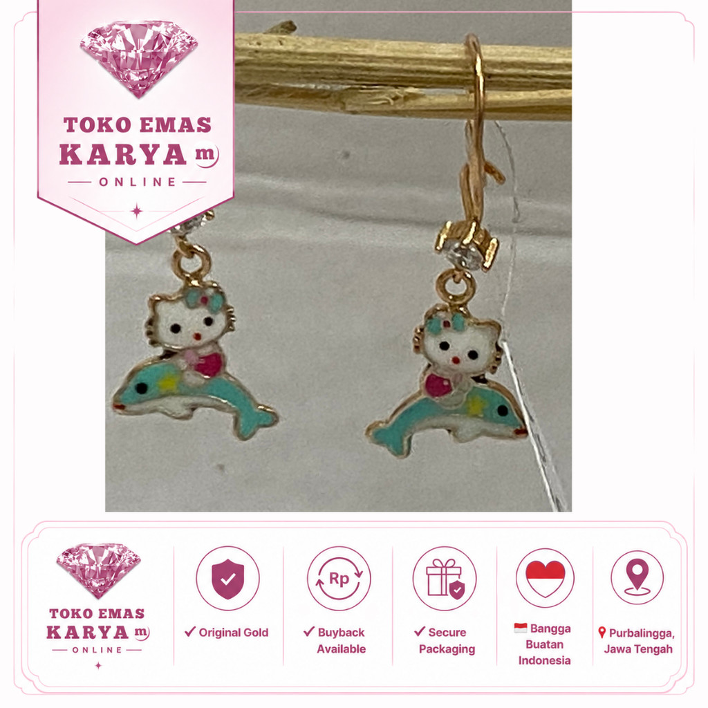 D48 8k 375 Anting Gondel Emas Asli 8k Anak Perempuan Premium Tahan Karat Toko Mas Karya Model Tokoh 