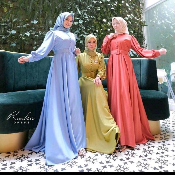 Rinka Dress Wanita Muslim Kondangan Hijab Nafa Collection Gamis Panjang Satin