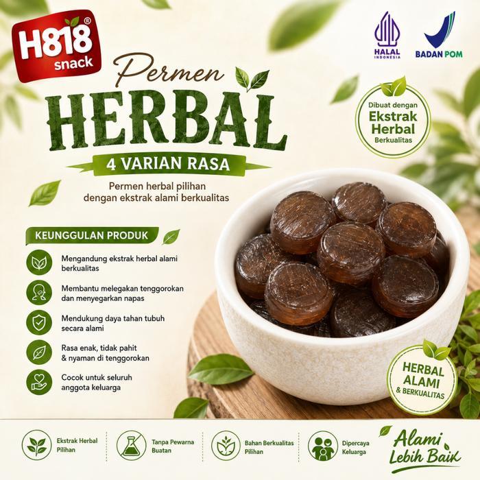H818 HERBAL CANDY PERMEN HERBAL ALAMI 4 VARIAN RASA LUO HAN GUO, HONEYSUCKLE, PAT DAI HAI & MADU