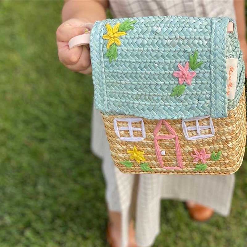 Children's straw woven bag small house woven bag, rattan woven handbag backpack bamboo woven