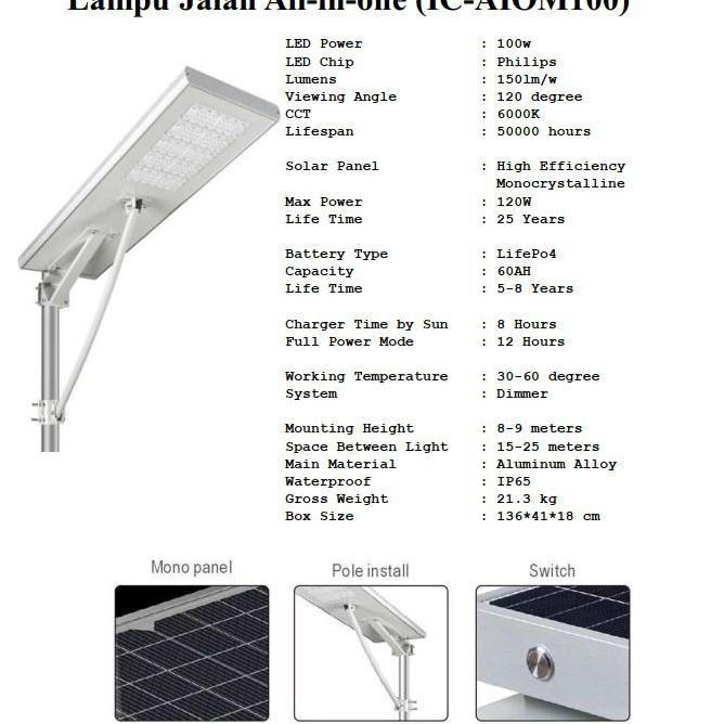 PJUTS LAMPU JALAN TENAGA SURYA ALL IN ONE 100 WATT ICOM-AIOM