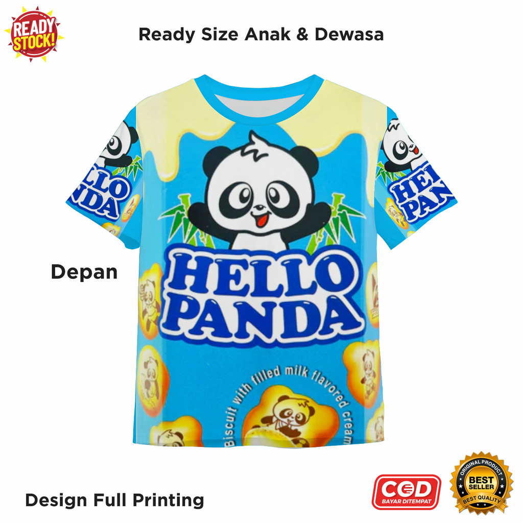 Kaos Fullprint Motif Hello Panda Rasa Milk Jajanan Cemilan - Baju AOP Hello Panda Lucu Keren - Caspo