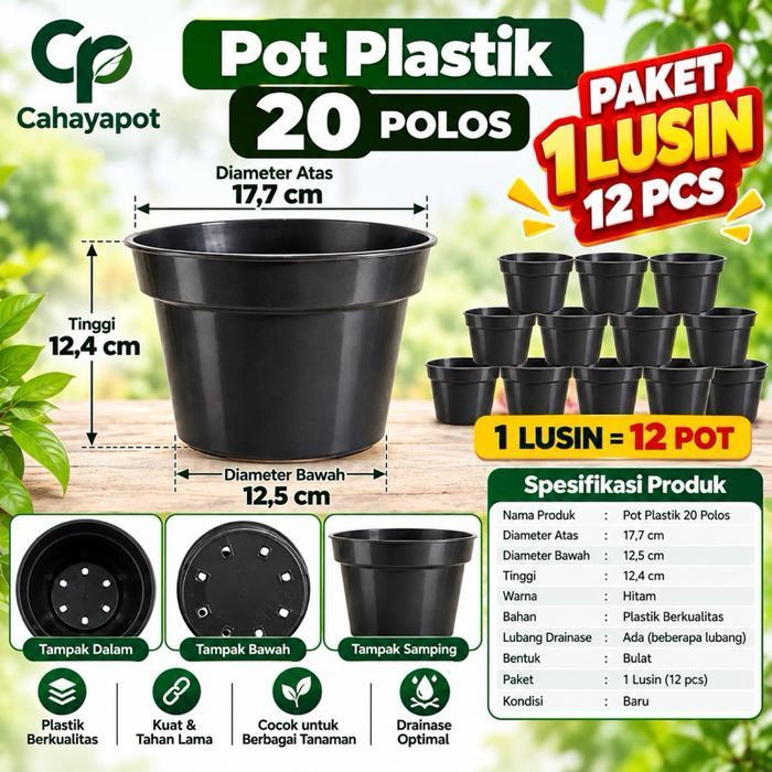 1 Lusin Pot 20 Murah ( Bisa Cod ) Pot 20 Hitam Polos Murah - Pot 20 Lusinan - Pot Bunga - Pot