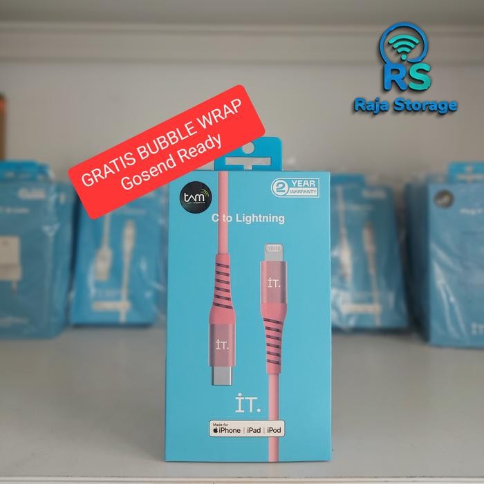 it power connector usb-c to lightning cable kabel charger iphone-pink