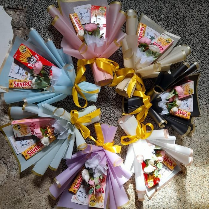 0tb6 Buket Silverqueen Dan Pocky - Buket Coklat Dan Bunga