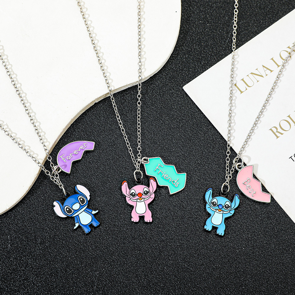 3pcs/set Best Friend Forever Necklace for 3 Girls Stitch Angel Matching Heart Pendant Necklace BFF