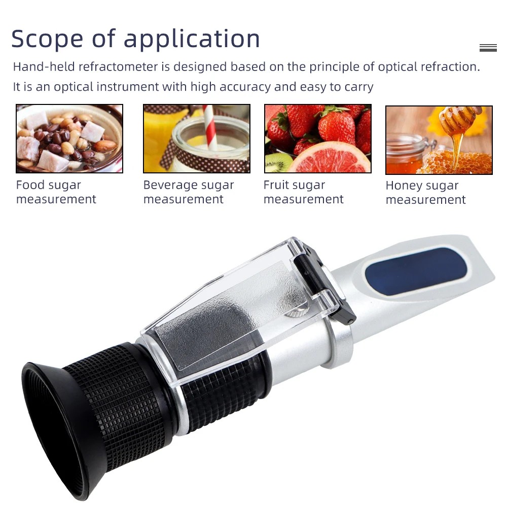Handheld Sugar Refractometer 0-90% Brix Content Juice Liquids Tester with ATC Measurement Tool Sauce