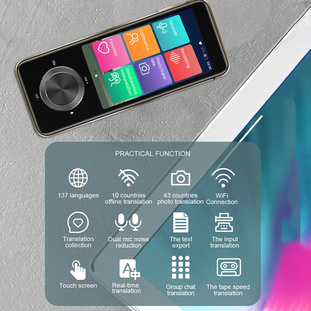BISOFICE Portable Translator Device 137 Languages Voice Interpreter Real-time Voice Translator Suppo