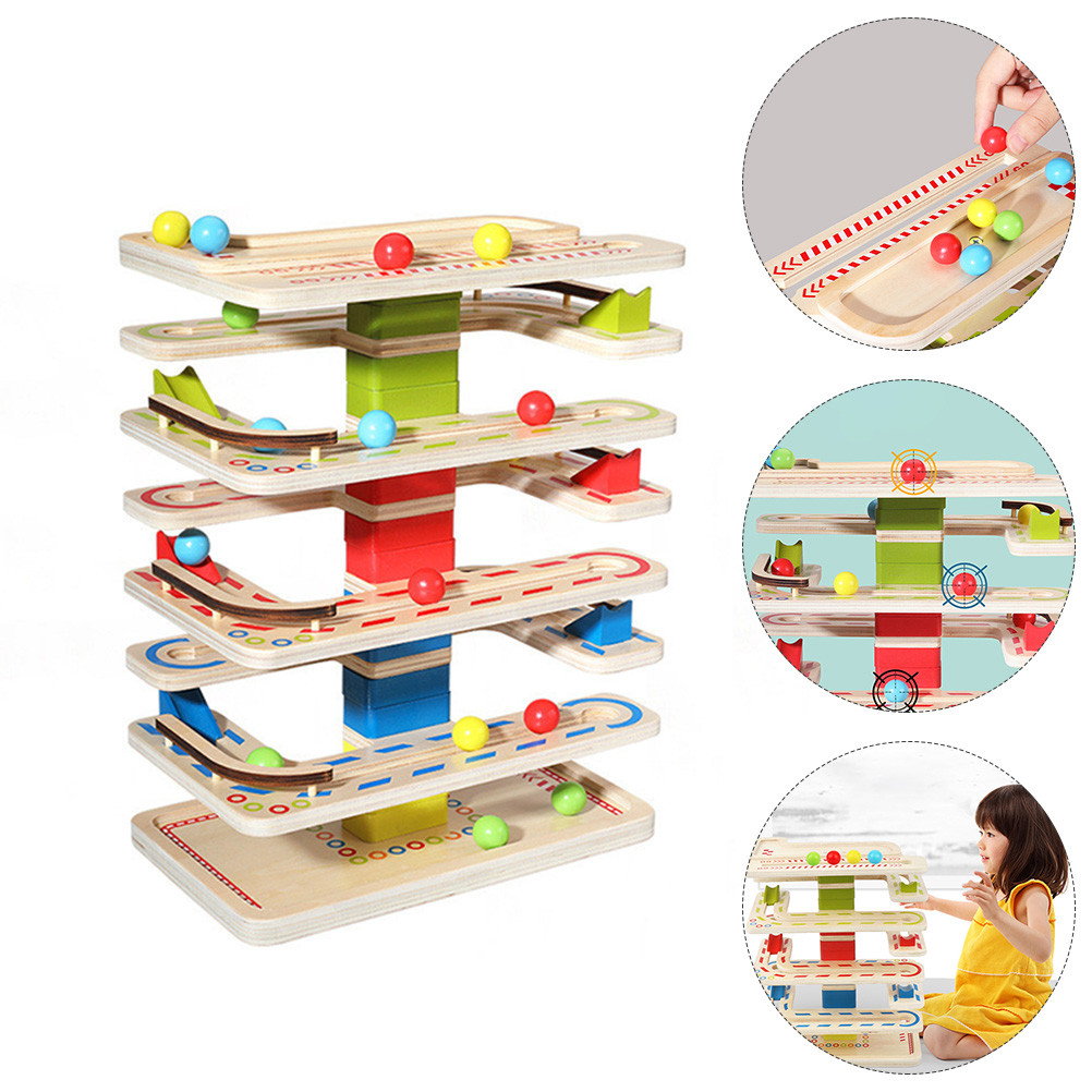 Wood Toy Bounce Tower Baby Toys Focus Training Marbles Kids Run Track Set Kidcraft Playset Maze Play