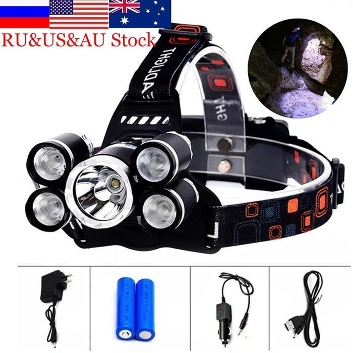 Headlight Senter Kepala Headlamp 5 led paket lengkap
