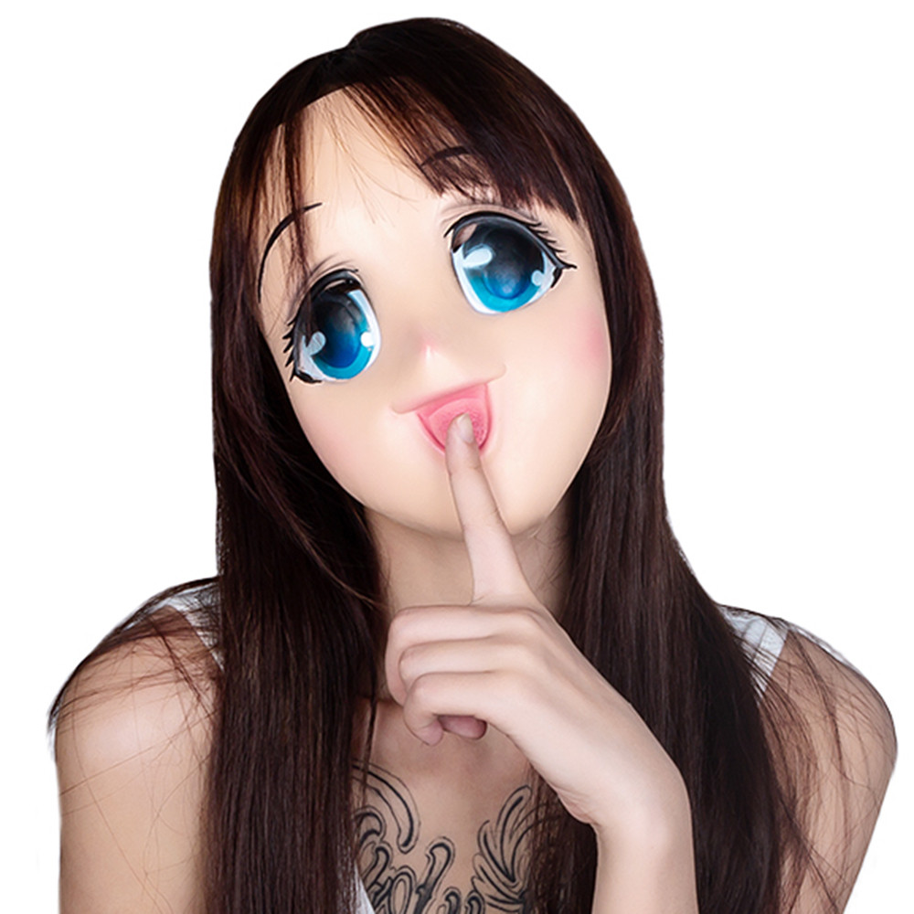Cute Big Eyes Loli Latex Mask Anime Cosplay Kigurumi Half Face Mask Cartoon Character Lolita