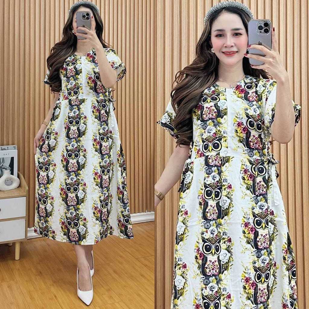 TERBARU DASTER MOTIF BURUNG HANTU DASTER RAYON DRESS KEKINIAN BAJU IBU HAMIL DAN MENYUSUI TERLARIS V