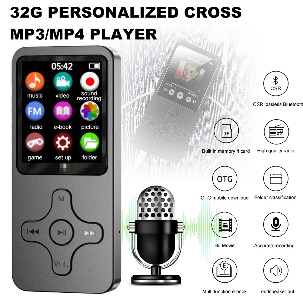 32GB Mini MP3 Player Bluetooth MP4 Video Music Player FM Radio