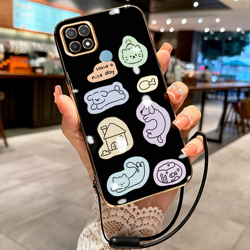 Casing Hp Untuk OPPO A15 A15s A35 Case Casing HP pola binatang lucu Kesing Cesing tali berlapis Kasi