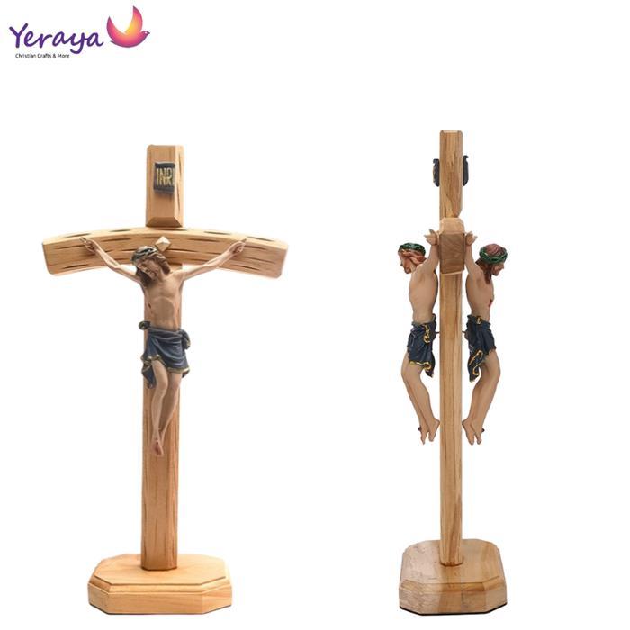 Salib Duduk Katolik Kayu Jati Unique Lengkung-Salib Meja Kayu Katolik Special