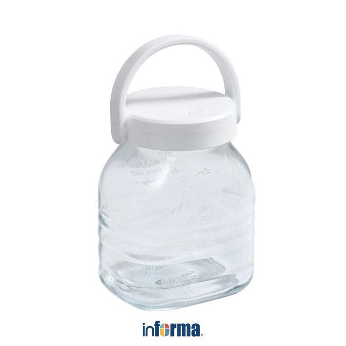 Informa Glasslock 1 ltr Stoples Retro - Putih Toples Kaca Wadah Bumbu Tempat Gula Kontainer Makanan