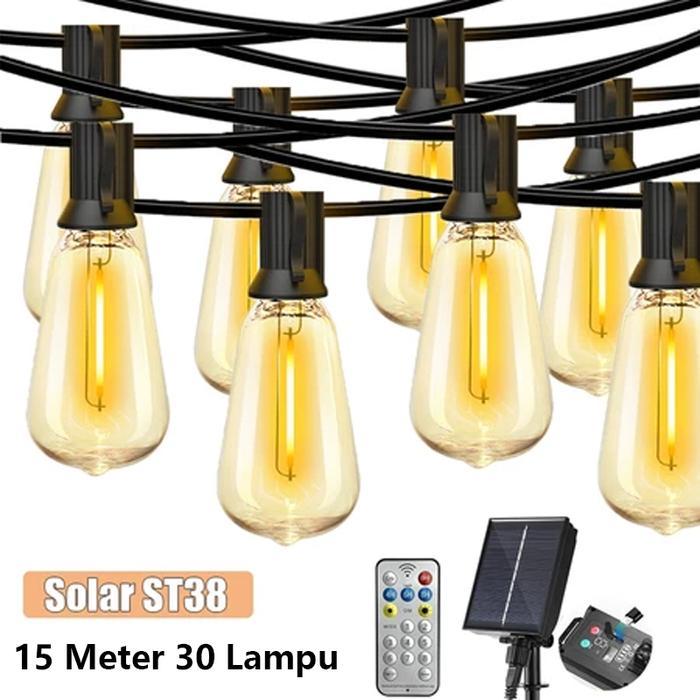 SOLAR KUNING LAMPU 15 METER KABEL 30 LAMPU 1 SET DAPAT DIREDUPKAN LAMPU GANTUNG OUTDOOR LAMPU CAFE