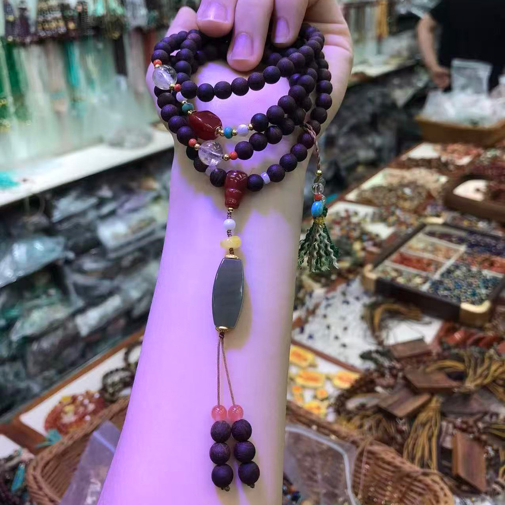 Multi Circle Dalbergia Odorifera Bracelet Natural Hetian Jade Crystal Amber Beaded Bracelet Necklace