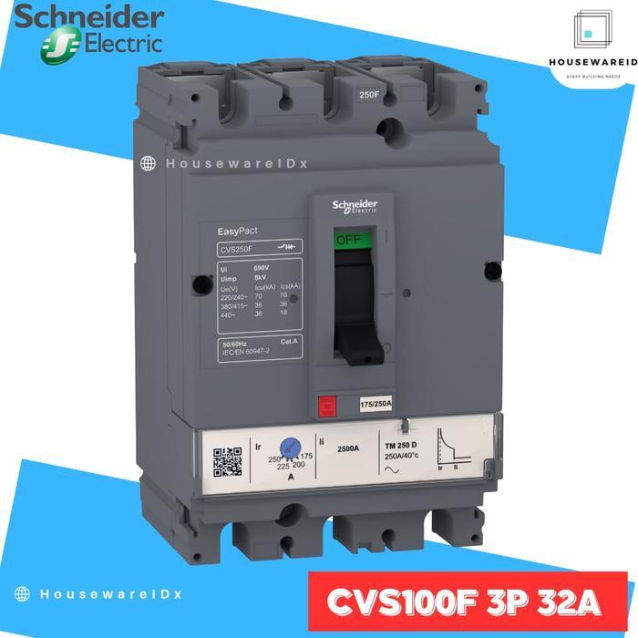 MCCB 3 PHASE 32 AMPERE SCHNEIDER LV510332 ORIGINAL / MCCB 3P 32A 36KA CVS100F / BREAKER 3 POLE 32A