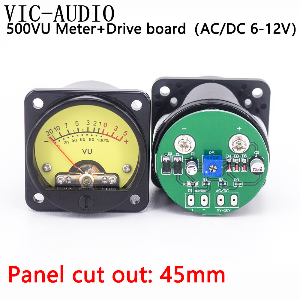 45mm Panel VU Meter 500VU with Warm Yellow Backlight Sound Pressure Meter+VU Level Audio Meter