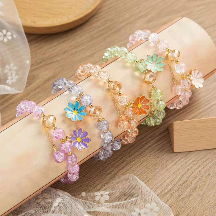 Gelang Manik-Manik Kristal Anak-Anak Daisy Gelang Perhiasan Tangan Gadis Kecil Yang Lucu Gelang