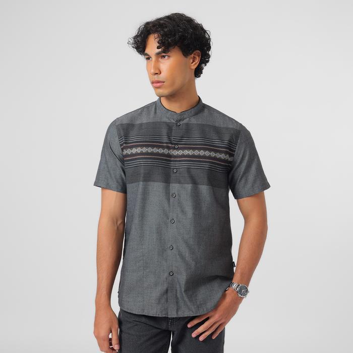 EDWIN JEANS Koko Kemeja Koko Pria Lengan Pendek dengan Kantong - Bahan Lembut - Grey, S Kemeja Koko 