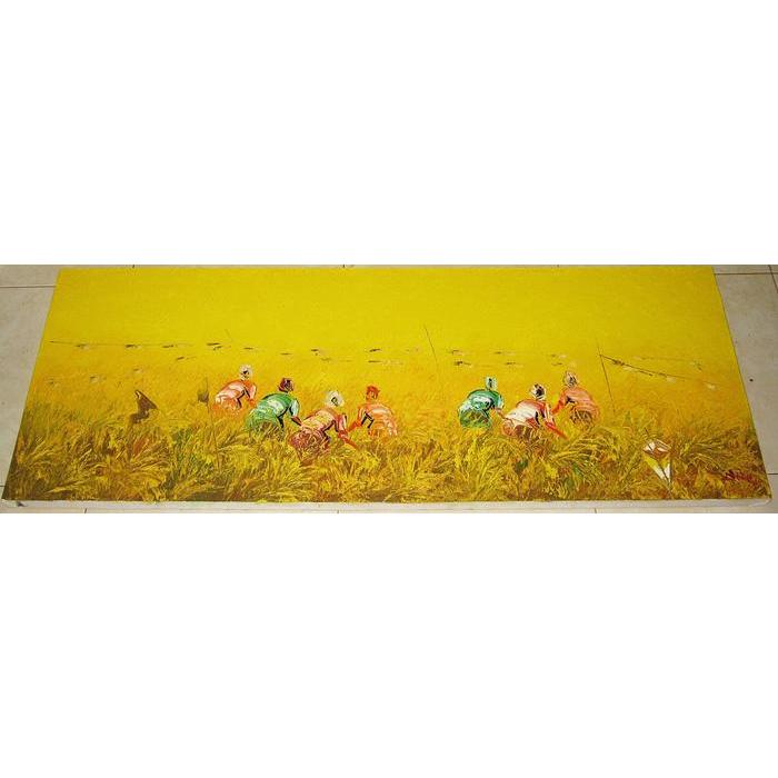 Olaimarket- Lukisan Panen Padi Yang Telah Menguning (45X120) Handmade Asli Bali