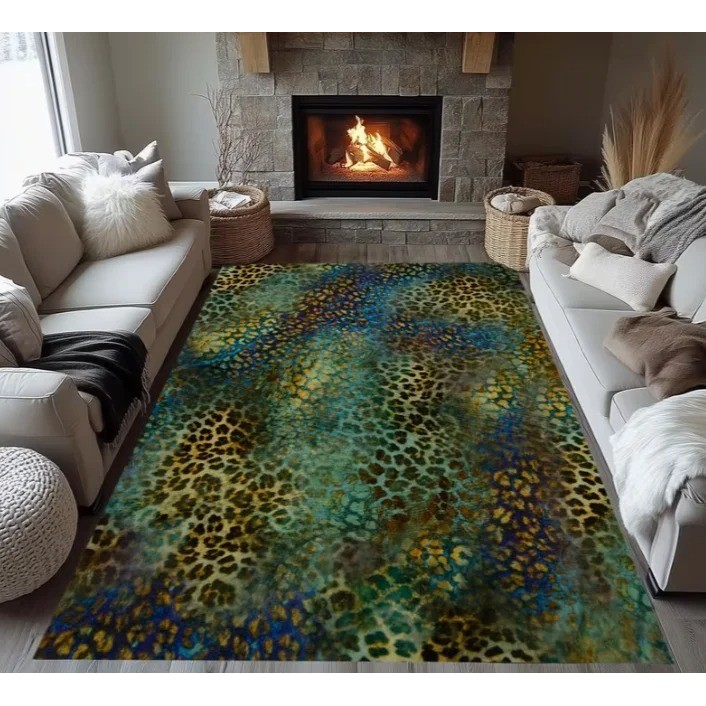 3D Tikir Tanah 3D RUG Karpet Ruang Tamu Karpet Dekoratif Ruang Tamu Motif Macan Tutul Hitam Karpet B