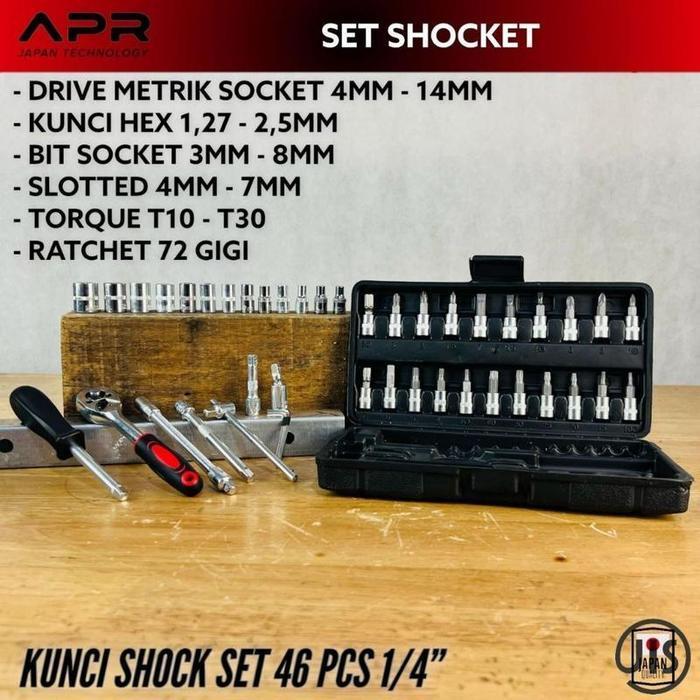 Tekiro Kunci Sok 46Pcs Socket Set Tool Kit Perkakas Bengkel Mobil Motor Ap46