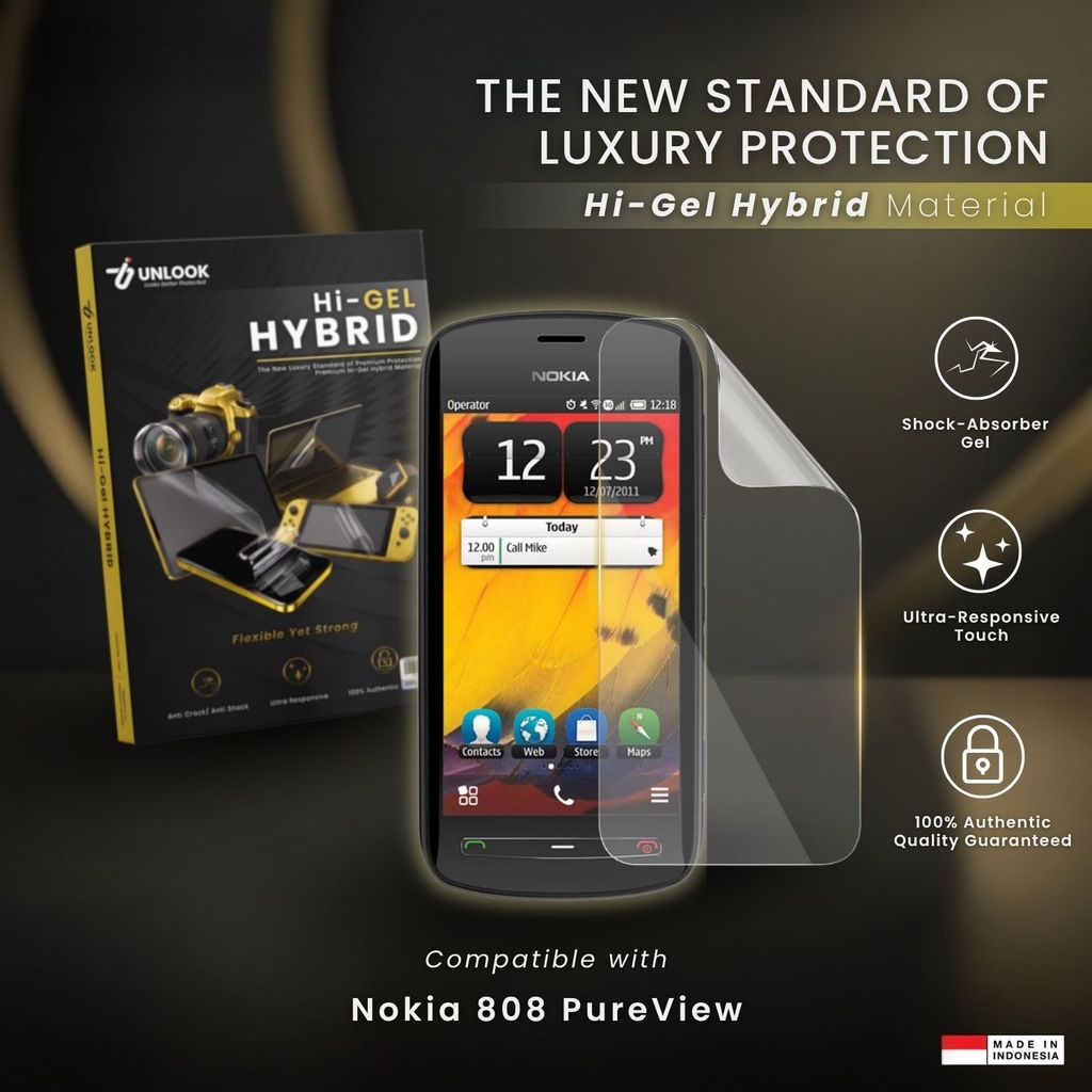 UNLOOK Hi-GEL Hybrid Pelindung Layar Terbaik for Nokia 808 Pureview - Anti Glare Anti Statis Full Sc