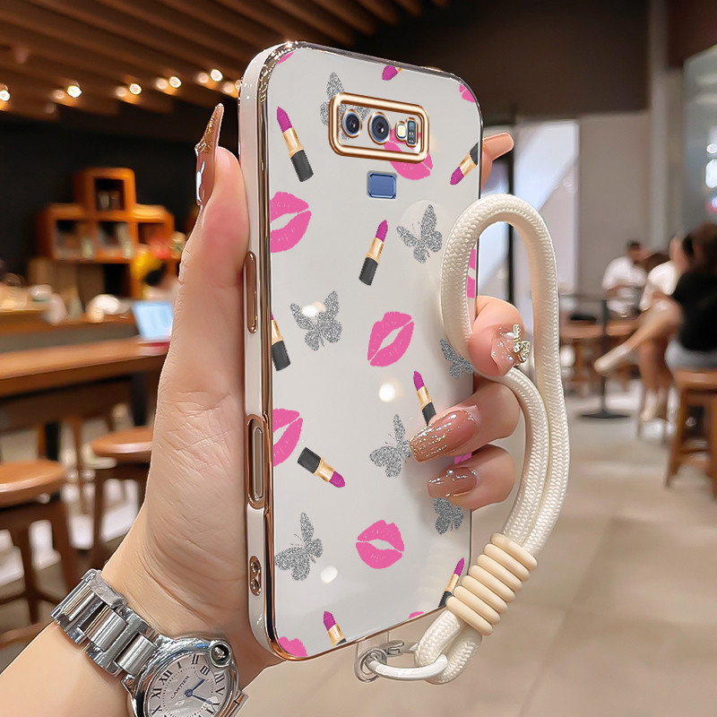 Casing Untuk Samsung Galaxy Note 9 Note 8 Case Casing pola lipstik Kesing Sisi Electroplating Tali C