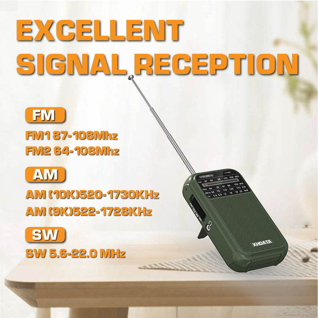 XHDATA D220 Mini Portable Radio Retro Design FM/MW/SW Pocket Radio Good Reception World Receiver DSP