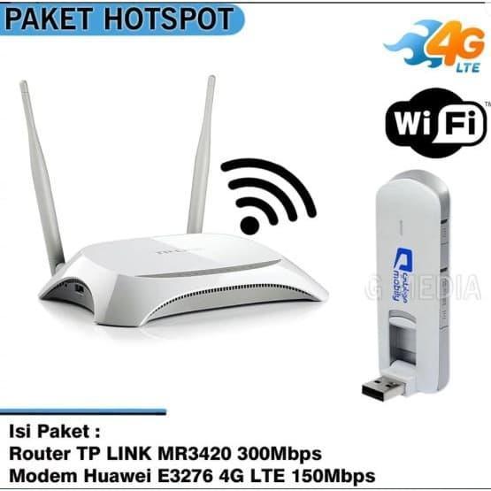 Paket Hotspot Wifi Router 4G TP-Link MR3420 dengan Modem 4G LTE