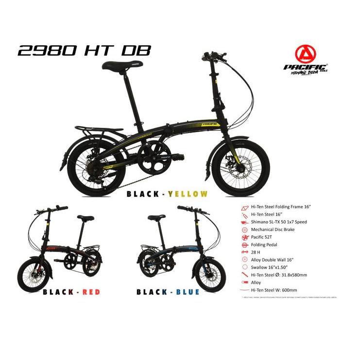 SEPEDA LIPAT 16 PACIFIC 2980 HT DB 7 SPEED MECHANICAL DISC BRAKE - Black Red