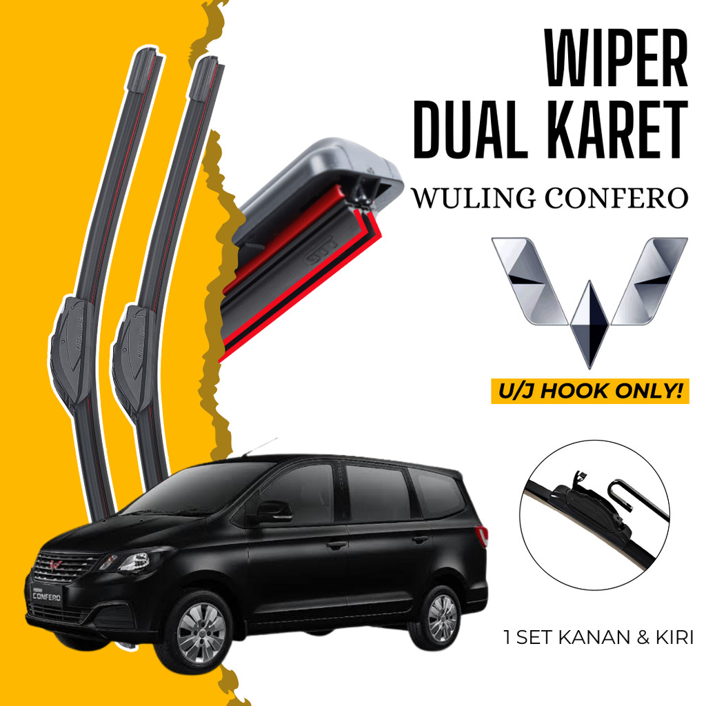 Wiper Premium Wuling Confero Double Karet Pembersih Kaca Depan Mobil 1 Set Kiri dan Kanan