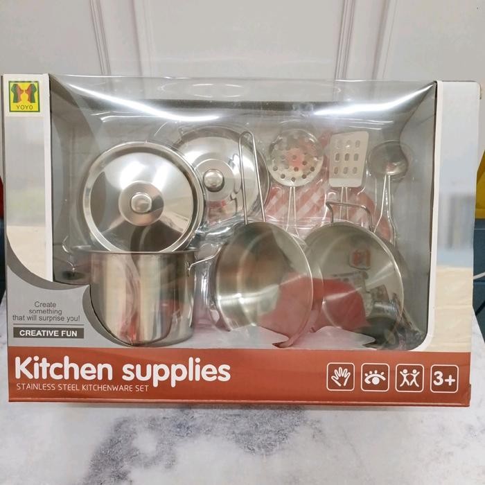 (Best) Mainan Anak Kitchen set Stainless / Kitchen Supplies / Panci Metal Alat Dapur Peralatan Masak