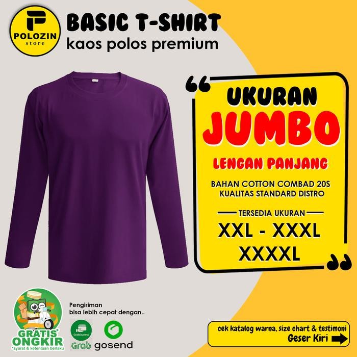 Kaos Polos Pria Wanita Big Size Jumbo Xxl 3Xl 4Xl 20S Lengan Panjang