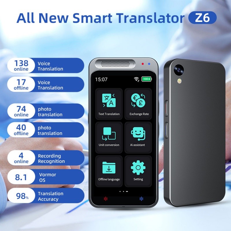 Z6 Language Translator Device 138 National Languages Intelligent Translator Real-time Voice, Recordi