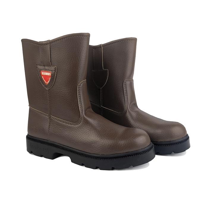 Rexwing - Sepatu Safety Boots Shoes Pria Ujung Besi High Slip On Original Leather Black Jual