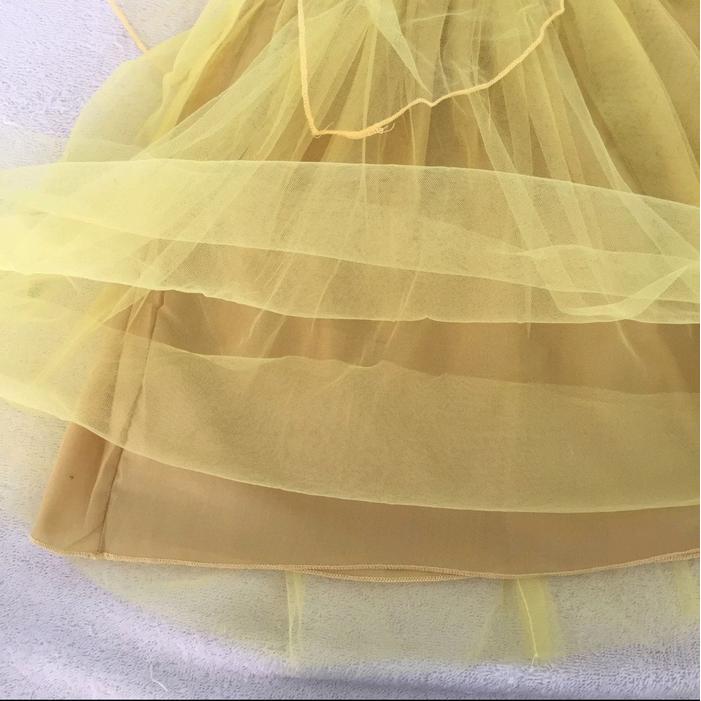 (1-9Y) Dress Anak Kuning Organza Gaun Pesta Anak Tule Kuning Pita Besar Lengan Balon Puff Import