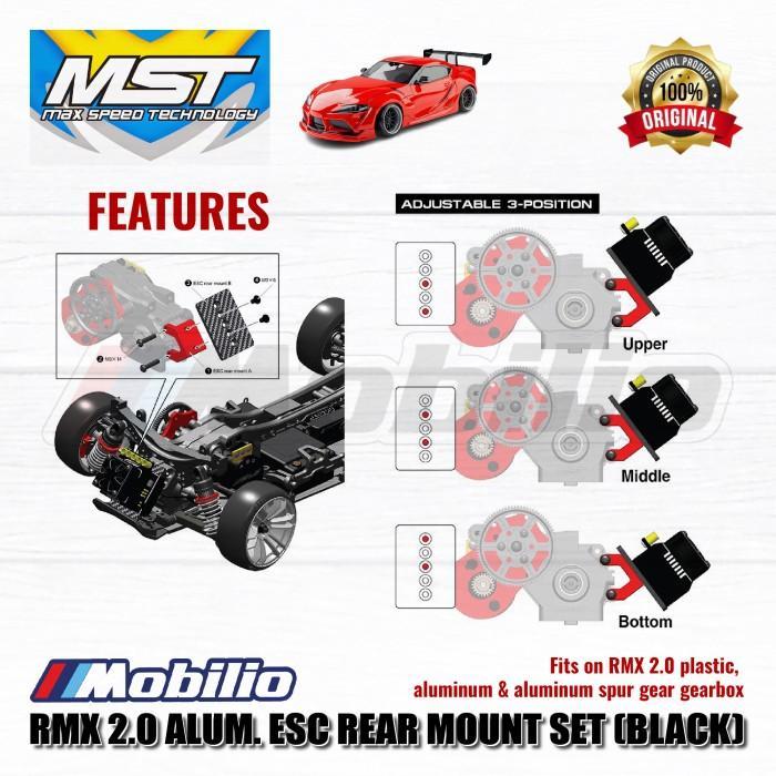 Mst Part #210639Bk Rmx 2.0 Metal Esc Rear Mount Set Black For Rc Drift