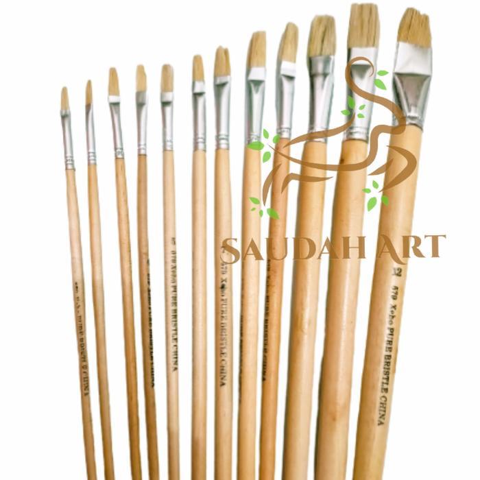 Kuas Lukis Satuan Bulu Putih Kekuningan Cocok untuk Cat Air Acrylic & Minyak Ukuran No 1-12 Lebar