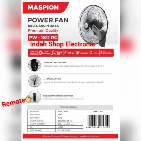Kipas Angin Dinding Maspion Pw 1811Rc ( Remot ) Baling Besi