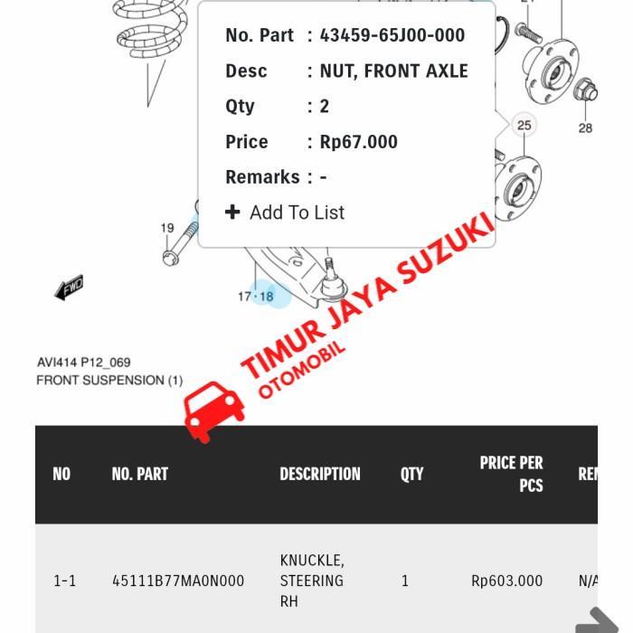 Baru Mur As Roda Depan Ertiga Asli Sgp Sparepart Suzuki Ori Berquality