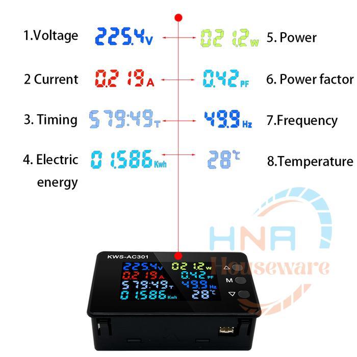 KWS 301 AC Watt Meter Digital 8in1 kwh KWS AC-301 100A Volt Ampere