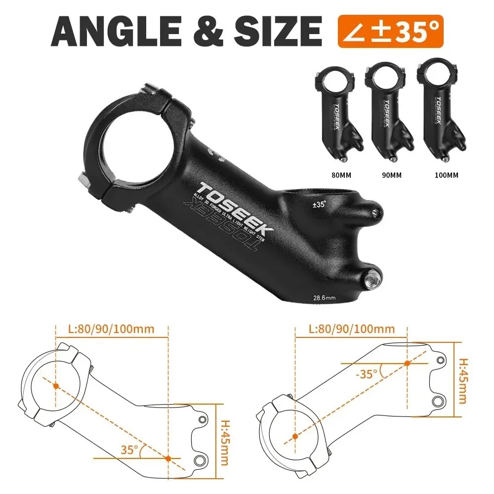 TOSEEK Bicycle Handlebar Stem 60/70/80/90/100mm MTB Stem 28.6mm 31.8mm Negative Power Mtb