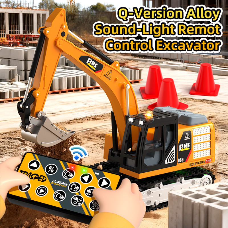 Mini 1:64 excavator, metal shell, toy lift, sound and light, adjustable construction vehicle model,