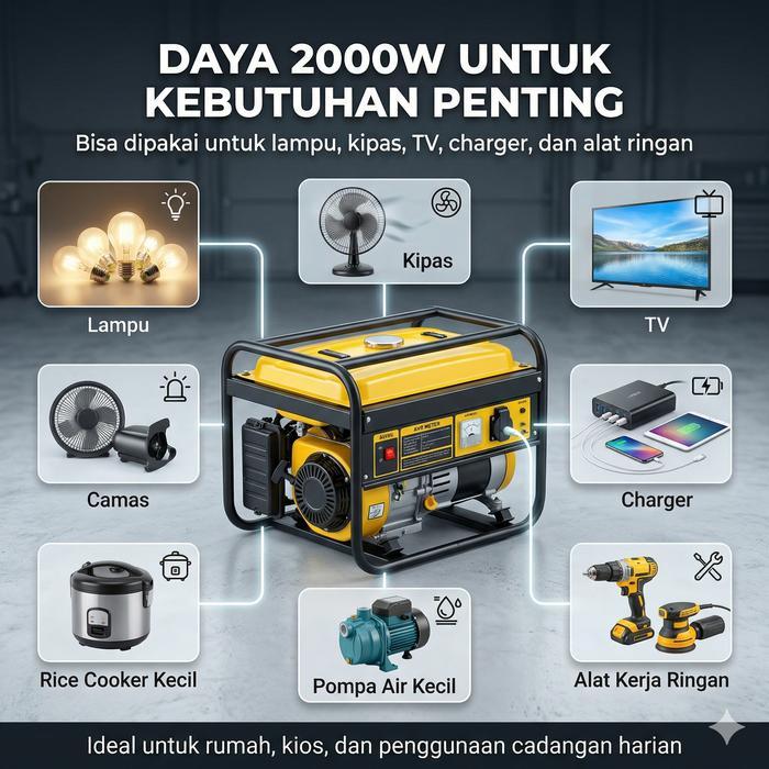 Reaim Mesin Genset 2000W 210CC AVR Genset Portable Genset Mini Portable Generator Bensin Mesin